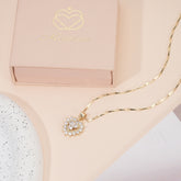 14K Gold Plated Heart Pendant Necklace with Zirconia Stones, Serial Six